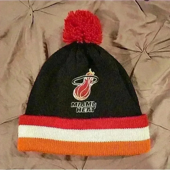 Miami Heat Mitchell & Ness NBA Sport Knit Pom Beanie Hat - Multicolored - Picture 1 of 6